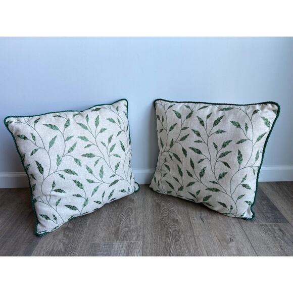 Set of 2 Embroidered Vine Plant Leaf Satin Throw Pillows - Picture 1 of 5